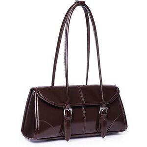 Women's Coffee Faux Leather Tote Bag Small Shoulder Handbag Purse